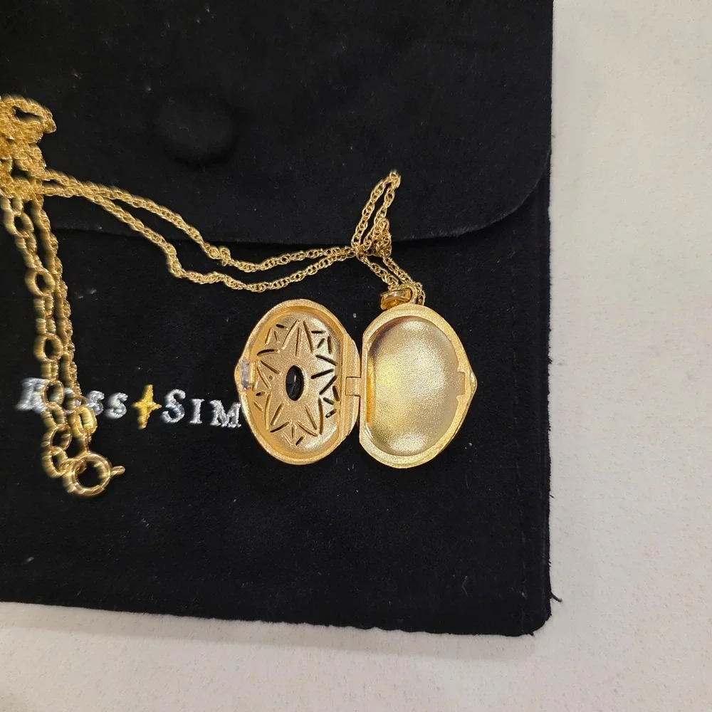 Ross-Simons .40Carat Sapphire Locket Necklace 1 Diamond, 18kt Gold Over Sterling - Picture 7 of 9